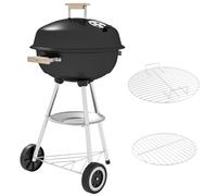 Outsunny Barbecue À Charbon Rond Bois Couvercle Roues 48x56x94 cm Noir | Contrôle Température, BBQ Portable Barbecue Grill, pour Jardin Camping Balcon