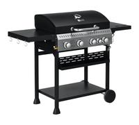 Outsunny Barbecue à gaz 4+1 Propane 12,5 kW Chariot de BBQ Roulettes Noir | Barbecue au Gaz Propane, Grille Chauffante, Étagères, Thermomètre, Décapsuleur