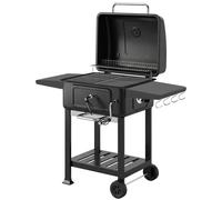 Outsunny Barbecue au charbon avec bac à charbon réglable, chariot grill de jardin fumoir avec tablettes latérales et thermomètre