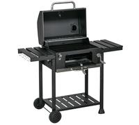 Outsunny Barbecue au charbon de bois bac à charbon réglable, couvercle, thermomètre, tablettes, à roulettes, en acier inoxydable