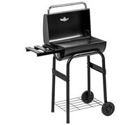 Outsunny Barbecue au charbon de bois chariot de BBQ, avec étagères, roulettes, couvercle, thermomètre, cheminée, en métal noir