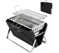 Outsunny Barbecue au charbon en acier inoxydable BBQ Smoker avec grille, poignée et pieds pliables pour barbecue camping 40x28x25,5cm Noir