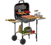 Outsunny Barbecue charbon de bois 1840 cm² avec Couvercle et Roues Noir | Chariot de Cuisson, Barbecue Fumoir Portable, Grille, Étagères, pour Pique-Nique Camping
