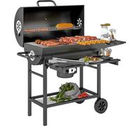 Outsunny Barbecue charbon de bois avec tablette avant pliable, grand barbecue au charbon de bois avec tablette infšŠrieure, grille de cuisson, couvercle avec thermomšštre et 2 roues, noir