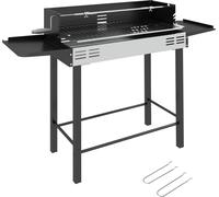 Outsunny Barbecue charbon de bois 3 niveaux – acier inox, tablettes latérales pliables, noir