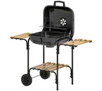 Outsunny Barbecue charbon de bois chariot de cuisson avec surface de cuisson 1840 cm² avec couvercle, étagères et roues, noir