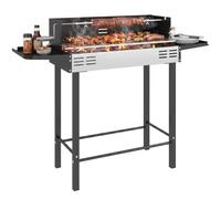 Outsunny Barbecue charbon de bois 3 niveaux – acier inox, tablettes latérales pliables, noir
