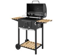 Outsunny Barbecue charbon de bois réglable en hauteur avec grille, couvercle, thermomètre, étagères, roues et décapsuleur, noir