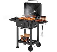 Outsunny Barbecue Charbon de Bois XXL 112cm avec Couvercle Fumoir à 600°C, Thermomètre, Chariot Grill de Jardin, Bac à Charbon, Évents Ajustables et Porte de Ravitaillement, Noir