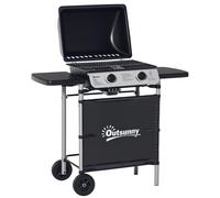 Outsunny Barbecue gaz 2 brûleurs en acier inoxydable, puissance 2,8 kW, barbecue de jardin 2 grilles, 104 x 49 x 99 cm, noir