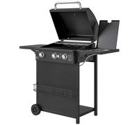 Outsunny Barbecue gaz 3+1 brûleurs en acier, puissance 9,5 kW, barbecue de jardin 2 grilles étagères latérales, 2 roues, noir