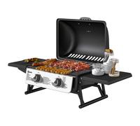Outsunny Barbecue gaz de table transportable, 2 brûleurs 5,6 KW, barbecue gaz de camping avec étagères latérales, couvercle, noir