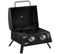 Outsunny Barbecue gaz de table transportable – 2 brûleurs 5 kW, pieds pliables, thermomètre, noir