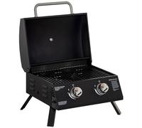 Outsunny Barbecue gaz de table transportable – 2 brûleurs 5 kW, pieds pliables, thermomètre, noir