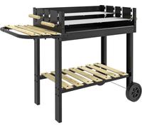 Outsunny Barbecue š€ charbon BBQ grill sur pied avec double gril ršŠglable 2 roues et 2 šŠtagššres dim. 113L x 53,5l x 82,5H cm noir