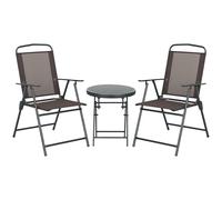 Outsunny Bistro-Set 3 pièces en métal résistant aux intempéries Set de meubles de jardin avec table en verre
