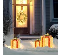 Boîtes cadeaux Noël lumineuse - Outsunny - lot de 3 - avec nœud, 58 lumières LED - pour intérieur, extérieur - or