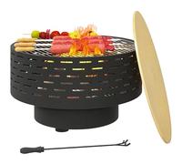 Outsunny Bol de feu 3 en 1 Ø60 x 39cm en acier inoxydable Foyer avec grille tisonnier pare-étincelles aspect bois Bols de feu Corbeille à feu pour jardin, balcon terrasse, Outdoor BBQ Camping charbon