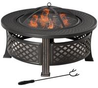 Outsunny Brasero avec tisonnier - Protection contre les étincelles - Table à feu ronde - Pour jardin, camping, barbecue - Acier - Noir - 81 x 81 x 50 cm