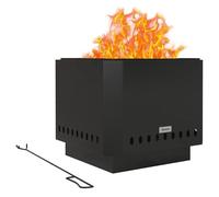 Outsunny Bol de feu, foyer carré, panier de feu sans fumée avec tisonnier, feu de table pour jardin, camping, terrasse, métal, noir
