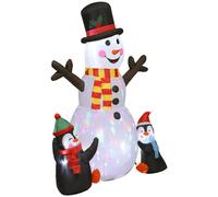 Outsunny Bonhomme de neige et pingouins gonflable de Noël de 180 cm avec lumières LED, décoration de Noël intérieur et extérieur
