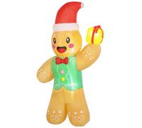 Outsunny Bonhomme Pain d'Épice Gonflable de Noël 2,5 m avec Lumières LED, Boîte Cadeau et Souffleur, Intérieur et Extérieur