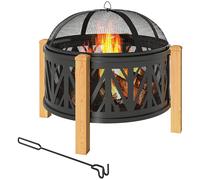 Outsunny Braséro 2-en-1 Ø75 x 58 cm Feu de camp avec pare-étincelles Crochet de poker Noir