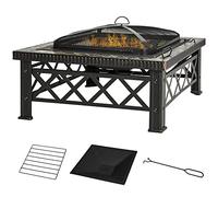 Outsunny Bac à feu 3 en 1 Corbeille à feu Foyer avec pare-étincelles Grille seau à glace Jardin BBQ Noir 76 x 76 x 47 cm