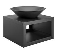 Outsunny Brasero Ø59 cm Foyer avec rangement à bois, tisonnier, utilisable avec bois & charbon, rond Noir