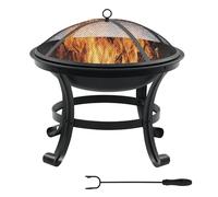 Outsunny Brasero cheminée Foyer extérieur Rond avec Pare-étincelles, tisonnier métal dim. 55L x 55l x 50H cm Noir