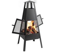 Outsunny Brasero d’extérieur avec cheminée Conique, 41 x 40,5 x 97 cm, Acier au Carbone, Grille de Protection, bac à Cendres Coulissant, poêle à Bois pour terrasse et Jardin, Noir