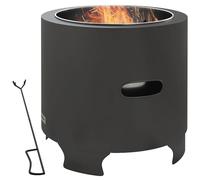 Outsunny Brasero sans fumée Foyer à Bois extérieur Rond Portable en métal avec Pot intérieur en Acier Inoxydable tisonnier poignées rainurées - diamètre 45 cm - Noir