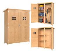 Outsunny Armoire de jardin 128×50×164 cm - 2 étagères, 2 portes, toit bitumé, sapin pré-huilé