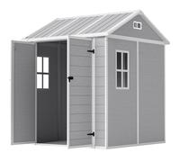 Outsunny Cabane de Jardin, Abri de Jardin avec Fenêtre, Porte Verrouillable, Plastique, Gris