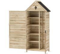 Outsunny Cabane de Jardin avec 4 Étagères, Cabanon de Rangement en Bois, Toit en Asphalte Imperméable, 80 x 49 x 170 cm, Marron Clair