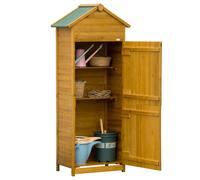 Outsunny cabane en bois naturel, armoire de jardin, cabane de jardin, cabane à outils, 2 étagères, résistant aux intempéries, 2 port