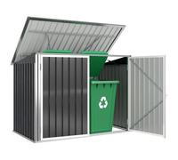 Outsunny Cache Poubelle Extérieur Double Abri Jardin 2 Poubelles 240L Gris | Acier Galvanisé, Couvercle Lié par Chaînes, Vérins à Gaz, Portes Verrouillables, Coffre de Jardin, 179,5x108x129,5cm