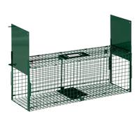 Outsunny Cage de rat Piège de capture acier 2 entrées pour les rats, putois, belettes, loirons et lièvres 80 x 25 x 30 cm vert foncé Aosom France