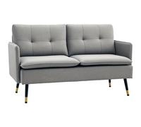 Outsunny Canapé 2 Places Gris Scandinave Effet Lin avec Passepoil 139x68x80cm Confort Supérieur Aosom France