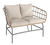 Outsunny Canapé de Jardin 2 Places en Résine Tressée Coussins Épais Anti-glisse 120 x 67 x 79 cm Marron