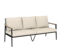Outsunny Canapé de jardin 3 places en rotin avec coussin amovible, accoudoirs aspect bois, cadre en acier, résistant aux intempéries, banc de jardin, banc de jardin, terrasse, kaki