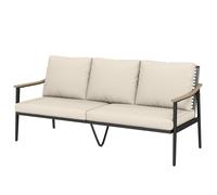 Outsunny Canapé de jardin 3 places en rotin, canapé lounge avec coussins amovibles, accoudoirs aspect bois, cadre en acier Kaki