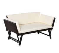 Outsunny Canapé lit de jardin extensible 3 places grand confort 4 coussins écru inclus résine tressée imitation rotin chocolat
