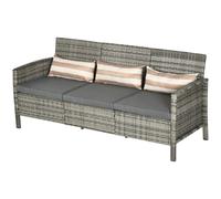 Outsunny Canapé Rattan avec Coussins, Trois Places, Salon de Jardin, Acier, Gris, 173 x 68 x 78 cm