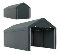 Outsunny Carport Tente de Garage 3 x 6 m, abri Voiture extérieur avec parois latérales Amovibles et 2 Portes zippées enroulables, Tente de Stockage carport pour Voiture, Camion et Bateau, Gris foncé