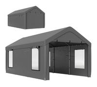 Outsunny Carport tente de garage 3 x 6 m avec parois latérales amovibles, 2 portes enroulables et 4 fenêtres, gris foncé