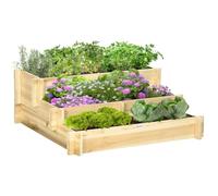 Outsunny Carré Potager de Jardin, 93 x 93 x 35 cm, Effet Bois Naturel | Bois Massif, Jardinière Surélevé en Escalier 3 Niveaux, Jardin Balcon Terrasse, Extérieur Grande Taille