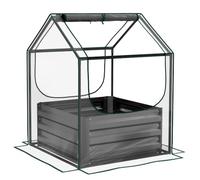 Outsunny Carré Potager de Jardin avec Mini Serre, Bac à Fleurs Gris foncé | Jardinière Surélevée, en Acier Galvanisé, pour Herbes Aromatiques et Légumes, Jardin Balcon Terrasse