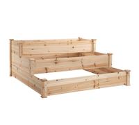Outsunny Carré Potager de jardin en Bois massif, Jardinière Surélevé en Escalier 3 Niveaux, 120 x 120 x 56 cm, effet Bois Naturel