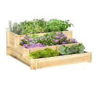 Outsunny Carré Potager de Jardin en Bois Massif, Jardinière Surélevé en Escalier 3 Niveaux, 93 x 93 x 35 cm, pour Jardin Balcon Terrasse, Effet Bois Naturel